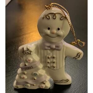 Vintage Annual 2001 Lenox Gingerbread Man With Tree Porcelain Ornament